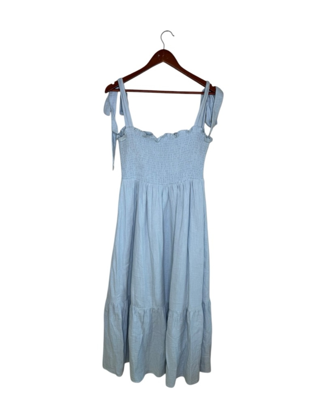 Caslon 100% Cotton Tiered Blue Slubbed Gauze Maxi Midi Sundress Summer Smocked